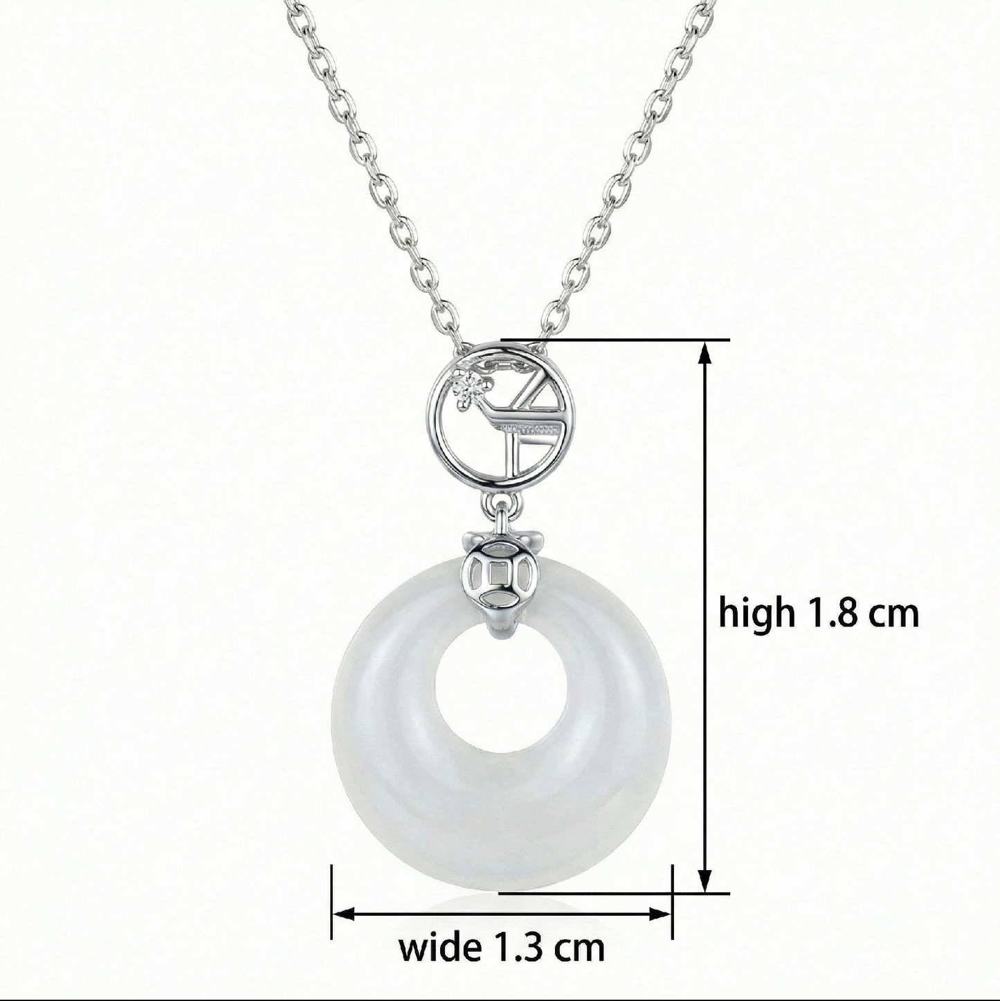 White Jade Ping An Kou Peace Pendant Necklace – Sterling Silver Ancient Coin Bail