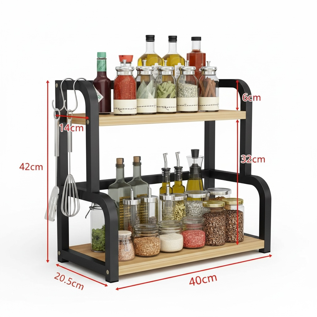 Kitchen Storage Rack – 2-Tier Counter Organizer - No Drill