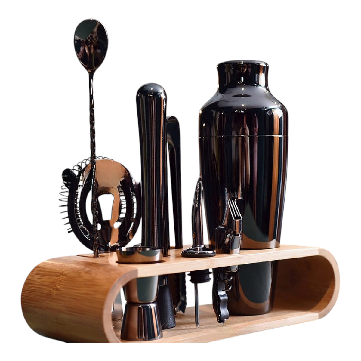 Stainless Steel Cocktail Shaker Set with Wooden Frame