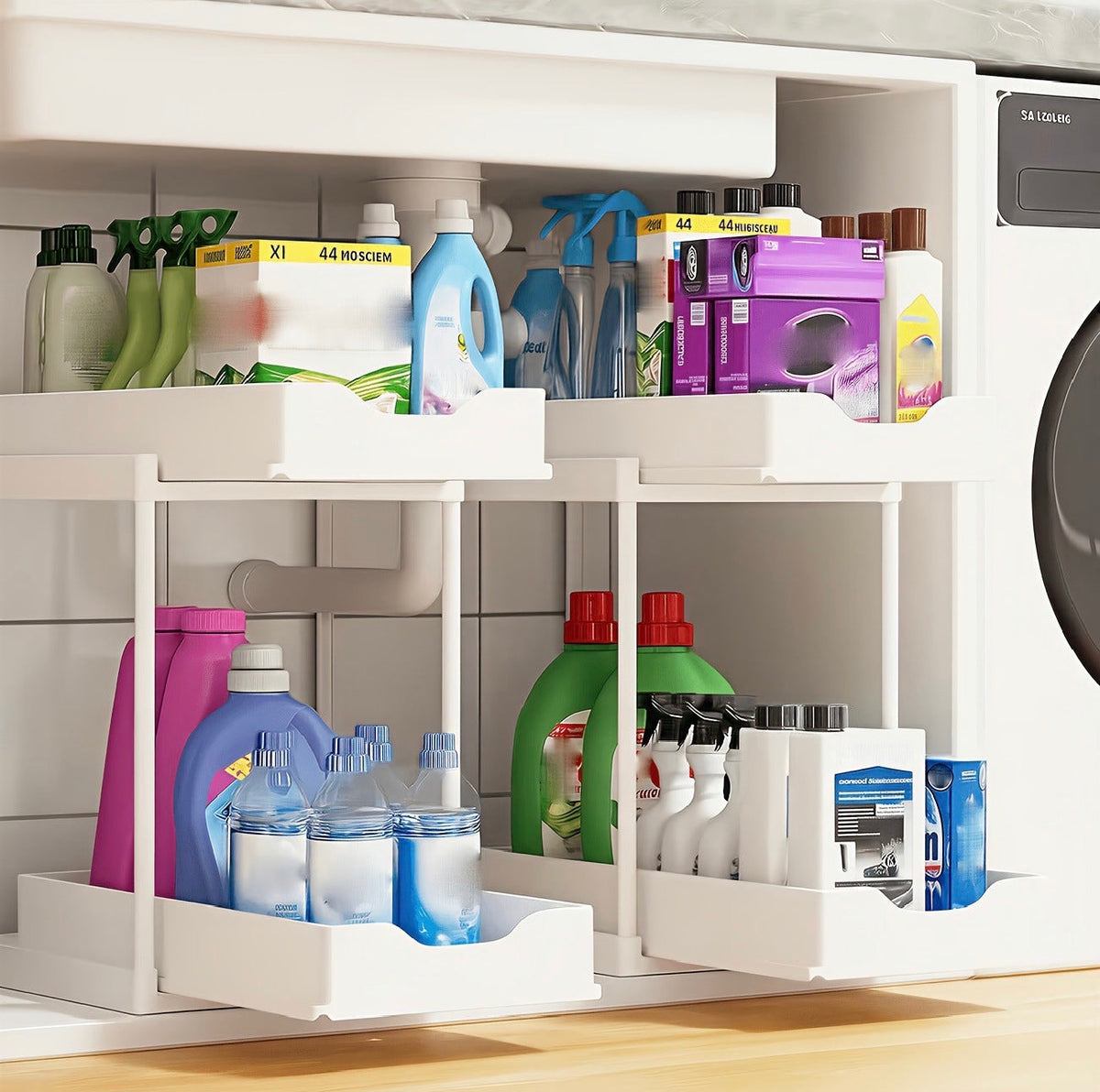 2-Tier Sliding Under-Sink Organizer – Pull-Out Cabinet Rack