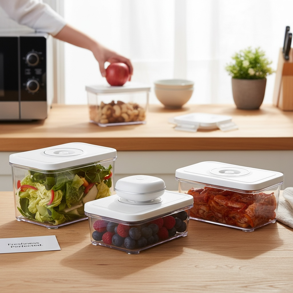 Vacuum Seal Food Storage Container Set – 3-Piece ABS Airtight Boxe