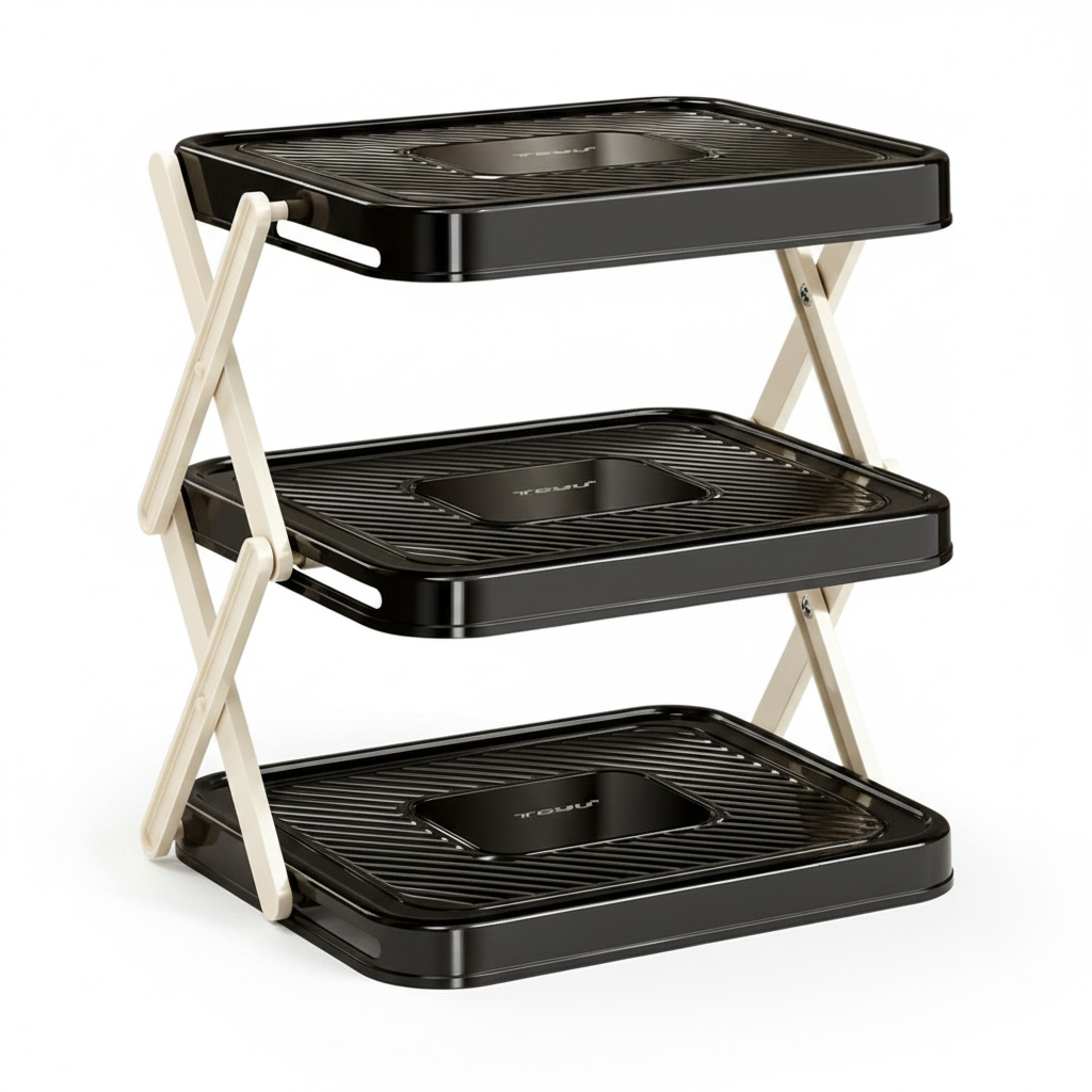 Foldable 3-Tier Kitchen Counter Rack – Space-Saving Fruit, Vegetable & Dish Organizer