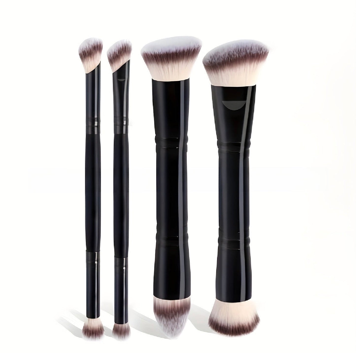 Double-Ended Makeup Brush Set (4-Piece) – Professional Foundation, Blush, Powder & Concealer Brushes