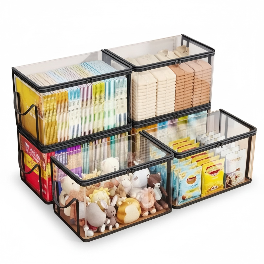 Foldable Transparent Storage Box – Dustproof Organizer in Black or White