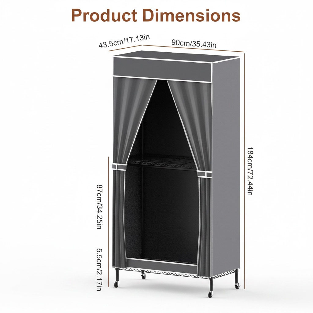 2-Tier Covered Wardrobe Rack with Wheels – Heavy-Duty Portable Clothes Closet Organizer