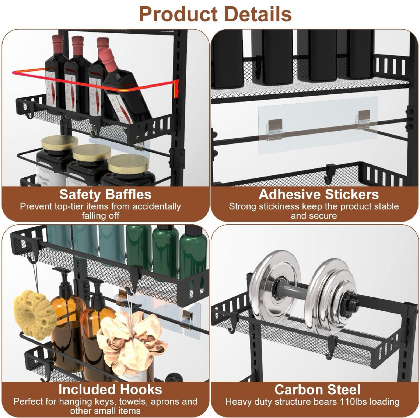 6-Tier Over-the-Door Pantry Organizer – Adjustable Carbon Steel Spice & Storage Rack