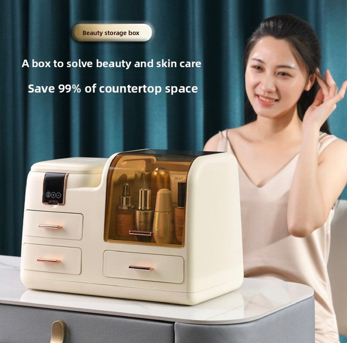 Cosmetic Storage Box with LED Light and Mirror