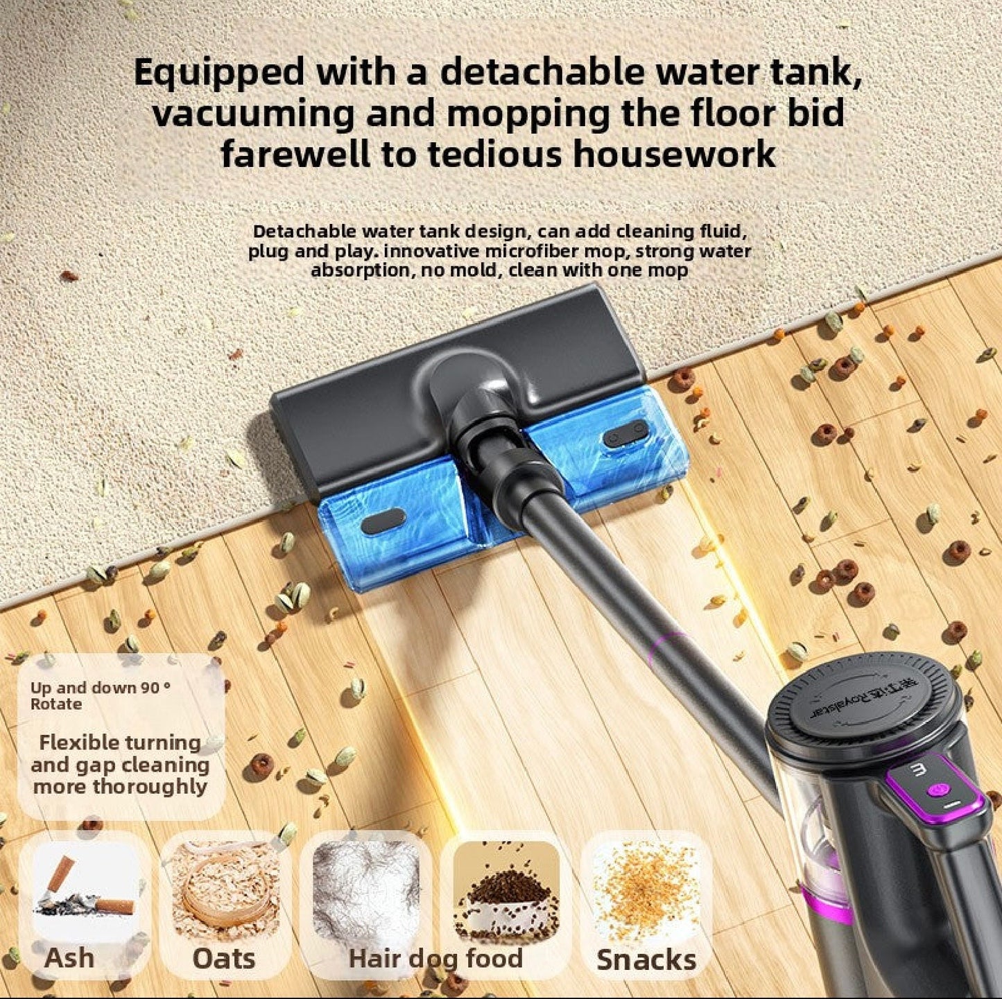 Cordless Handheld Vacuum & Mop | Powerful 40,000Pa Suction, Quiet & Portable