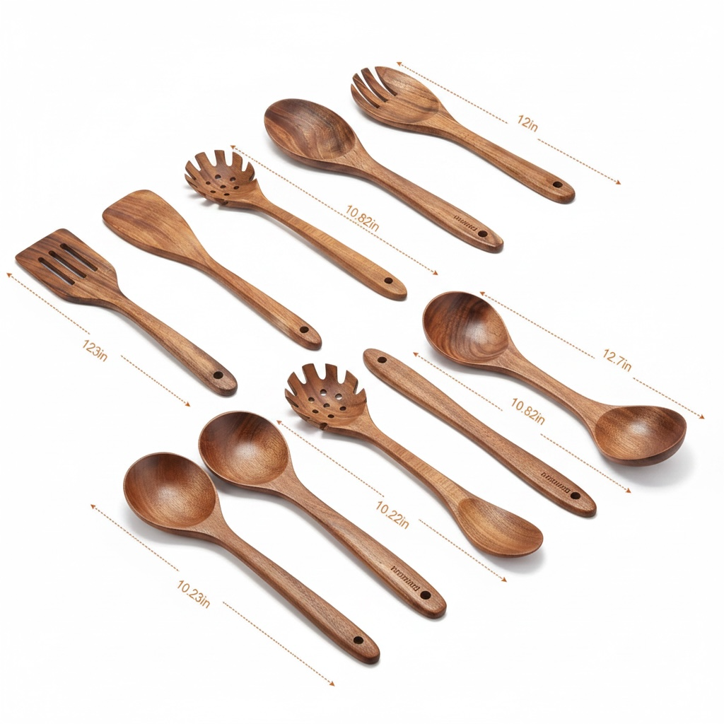 Natural Acacia Wood Kitchen Utensil Set | Non-Stick Safe