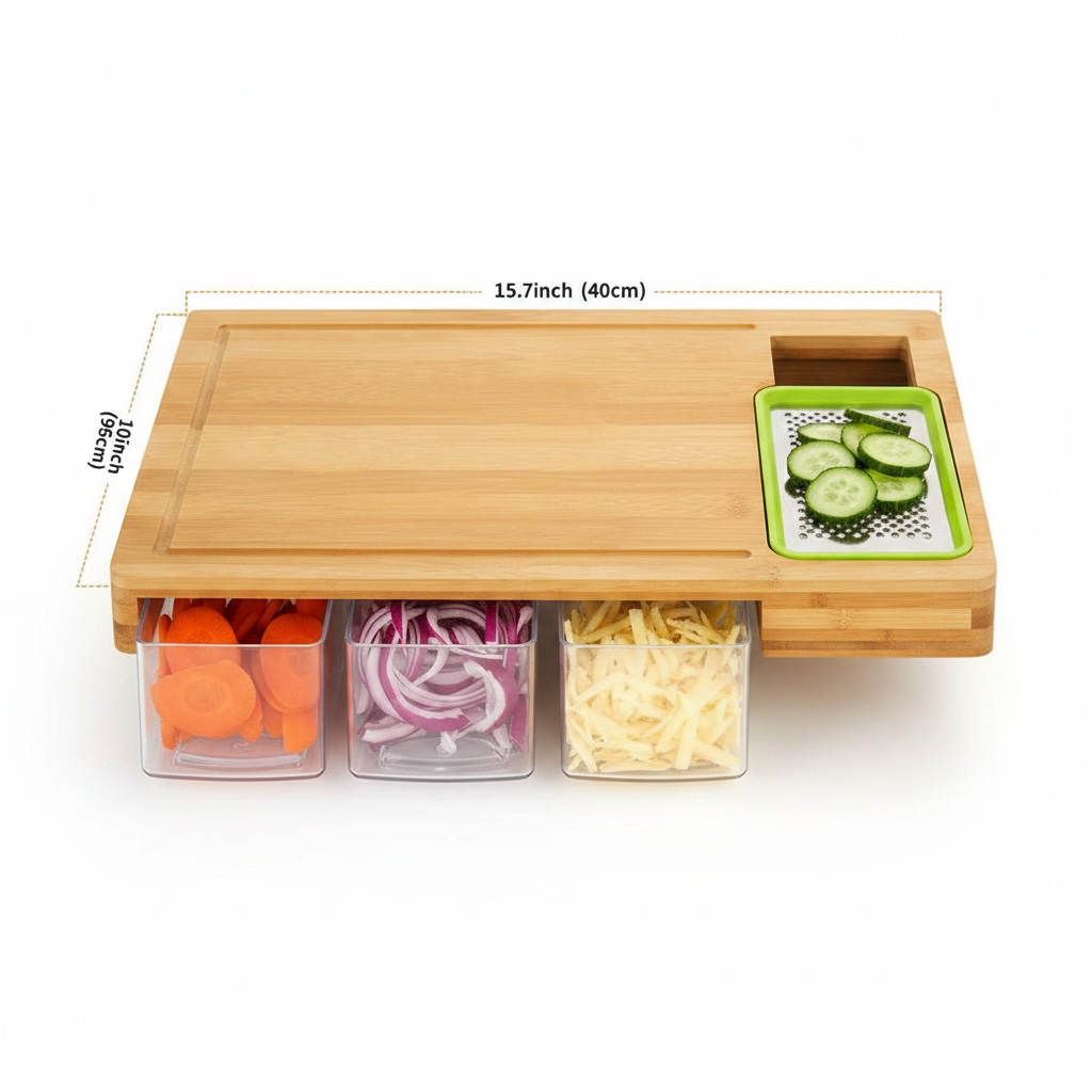 Multi-Functional Wooden Cutting Board with Drawer & Grater
