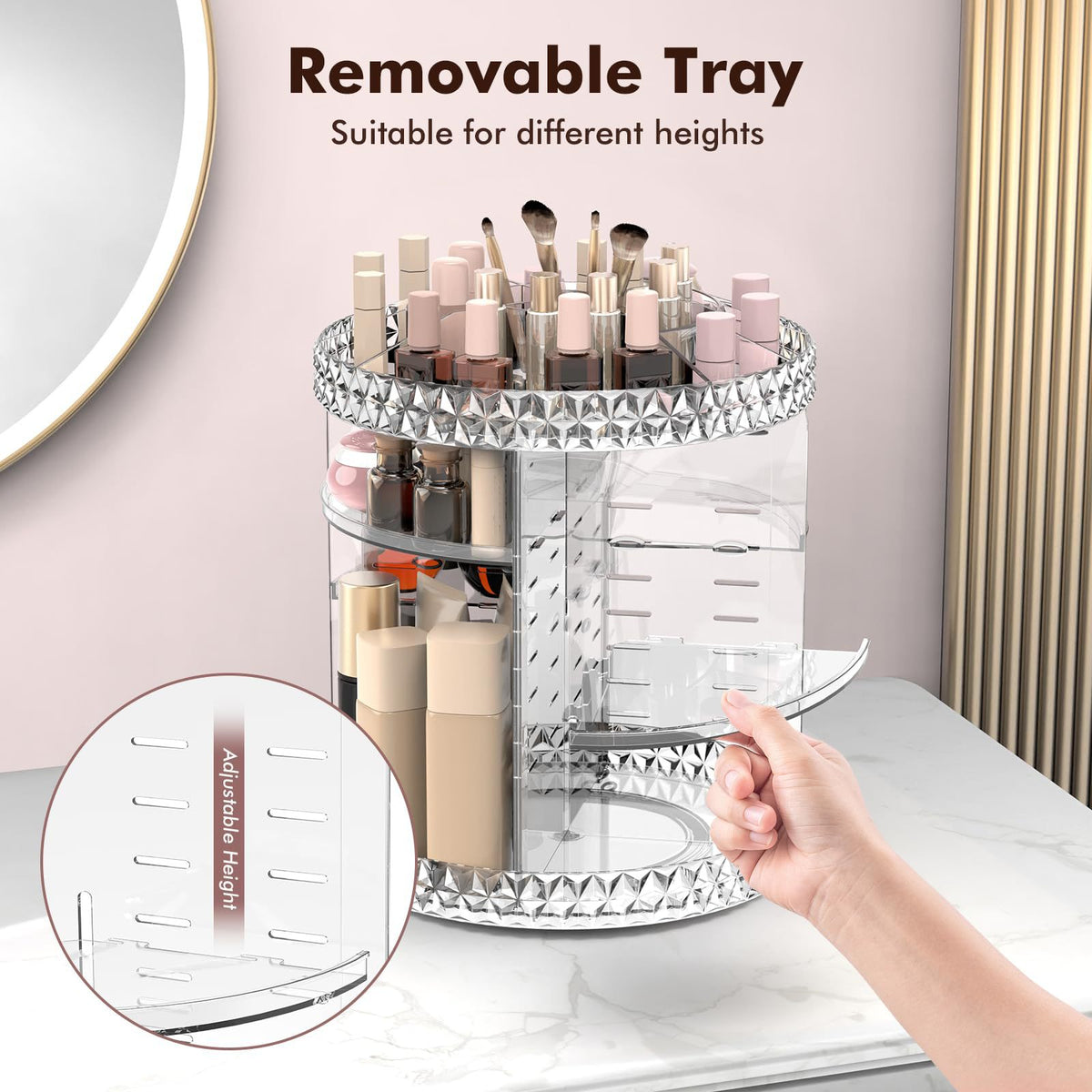 360° Rotating Acrylic Makeup Organizer – 4-Tier Adjustable Cosmetic Storage Carousel