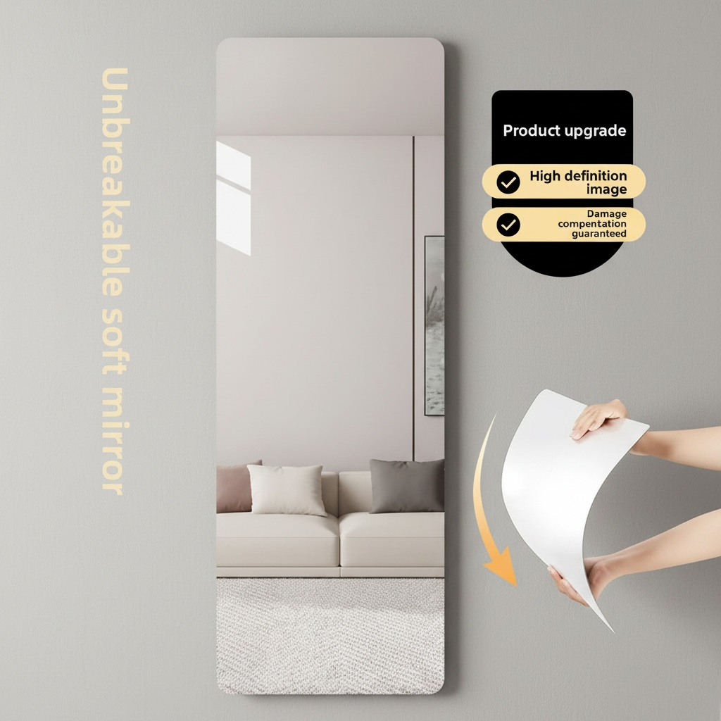 Self-Adhesive Acrylic Wall Mirror – No-Drill, HD Reflection