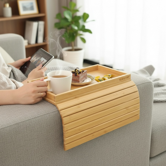 Foldable Wooden Sofa Tray – Space-Saving Armrest Table for Drinks & Snacks