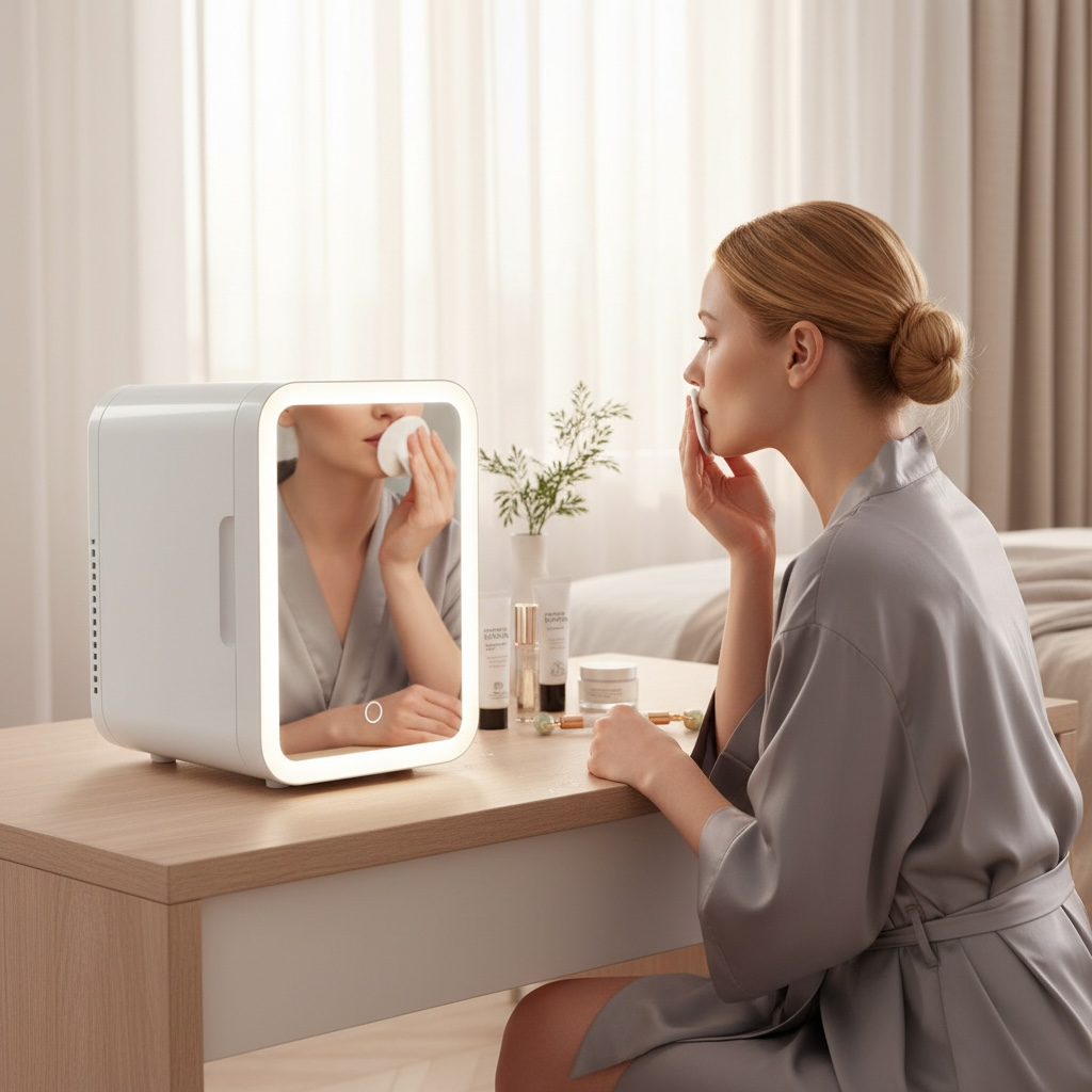 Mini Fridge with Mirror & LED Light 4L | Home & Car Beauty Fridge