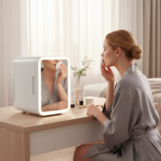 Mini Fridge with Mirror & LED Light 4L | Home & Car Beauty Fridge