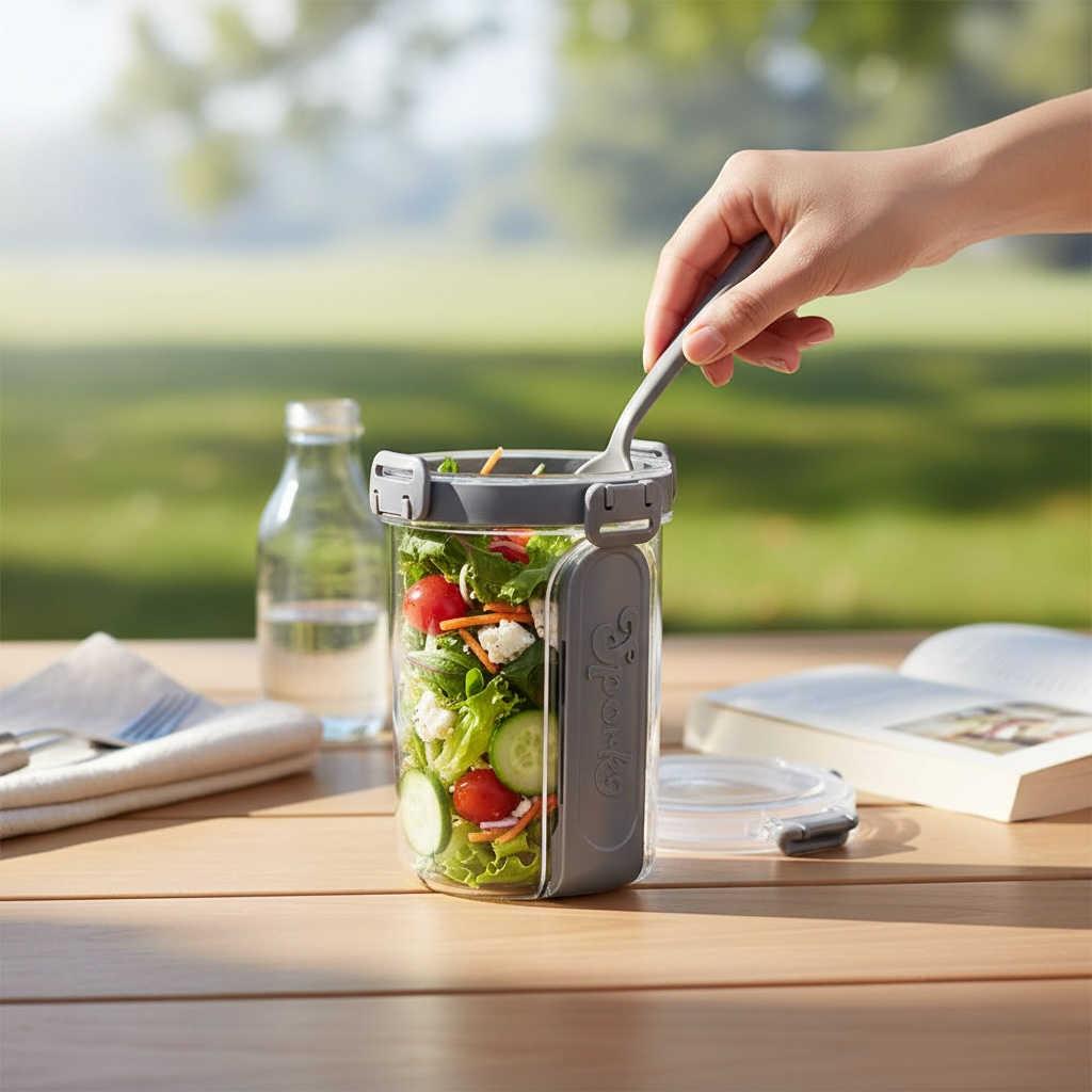 Double-Layer Leak-Proof Salad Box with Fork | 500ml