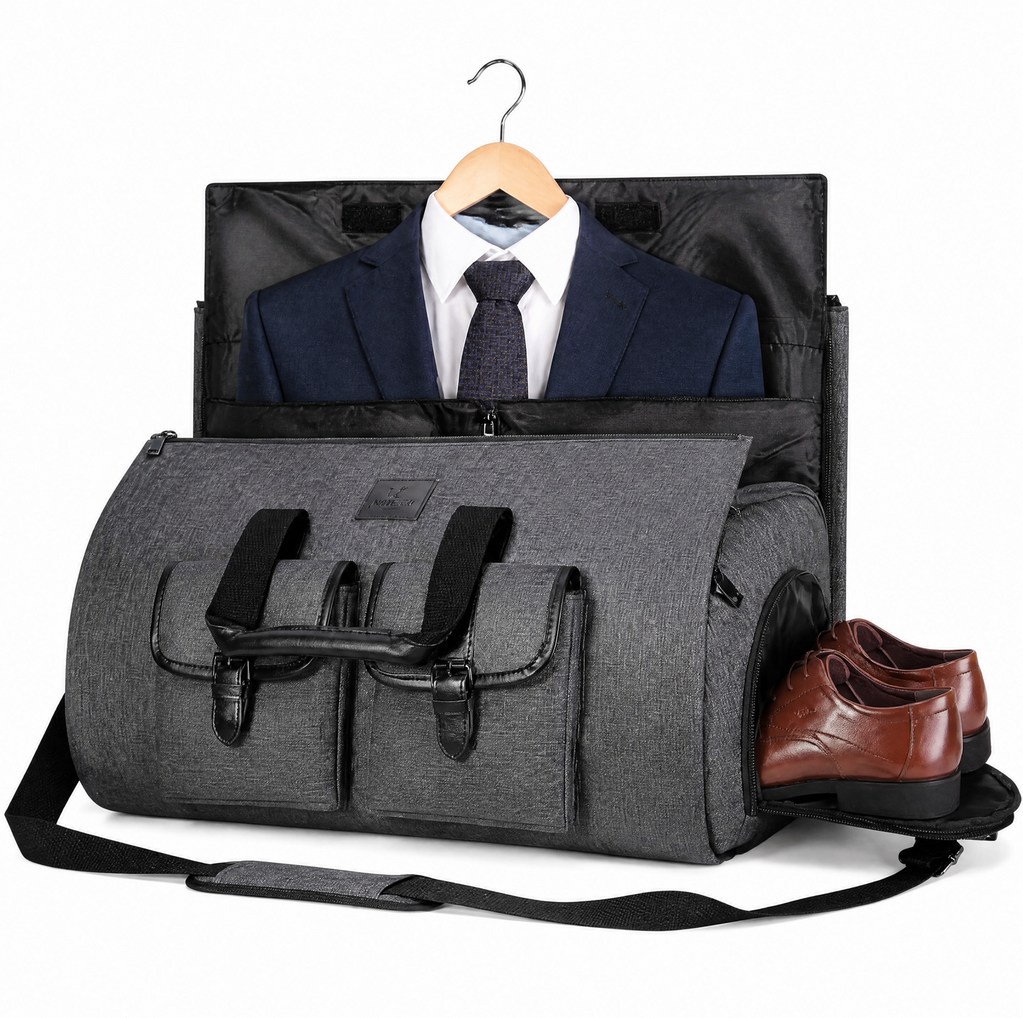 Convertible Garment Travel Bag & Backpack – 2-in-1 PU Leather Carry-On Suit Bag (36–55L)