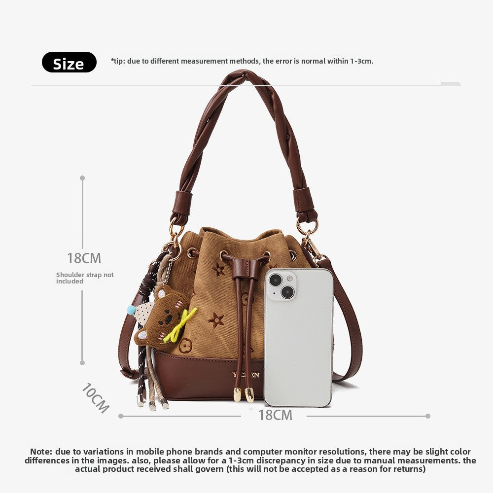 Women’s Two-Tone Bucket Crossbody Bag with Drawstring Closure