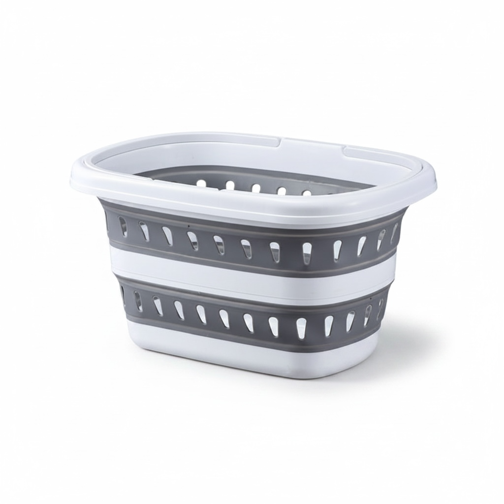 Collapsible Retractable Laundry Basket | Foldable Silicone Storage Bin (Grey)