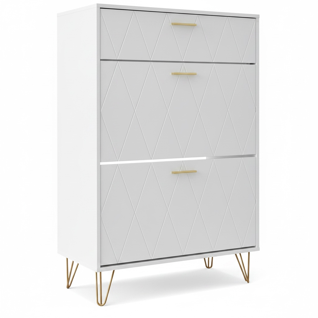 3-Tier Shoe Cabinet – Slim Flip Drawer Storage