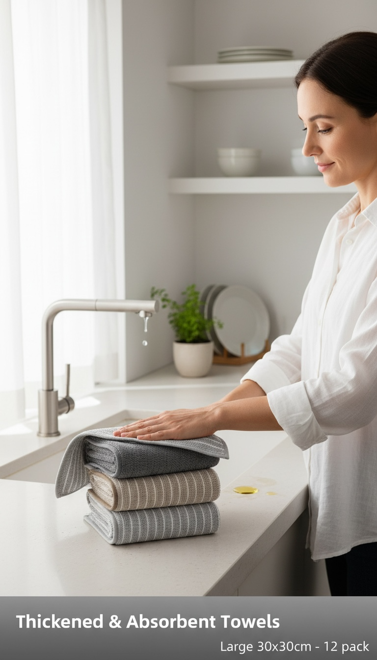 Ultra-Absorbent Oil-Resistant Kitchen Cleaning Cloths | Lint-Free, Reusable Dish Cloths