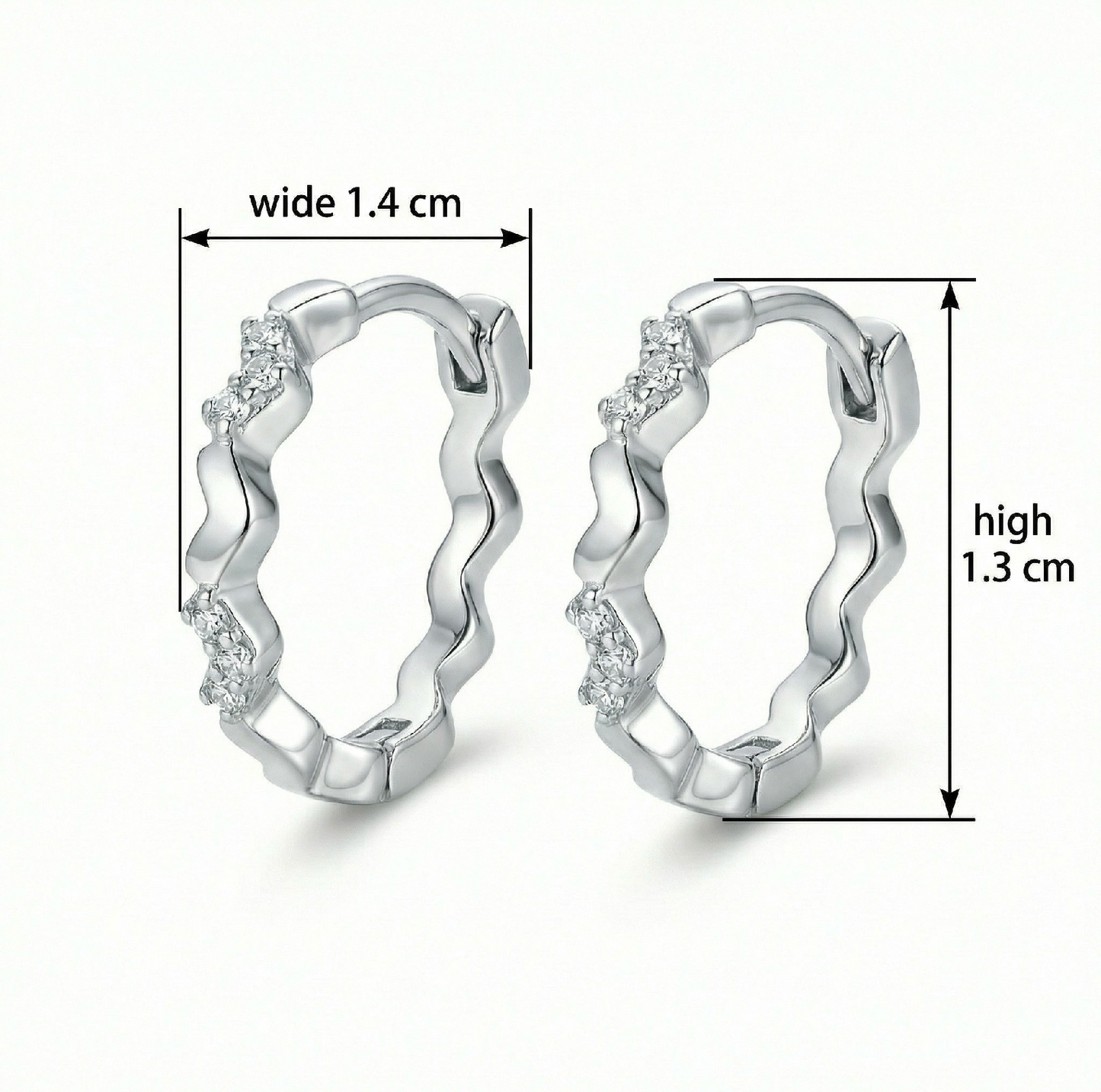 Wavy Silver Huggie Hoop Earrings – Scalloped CZ Accent Hoops