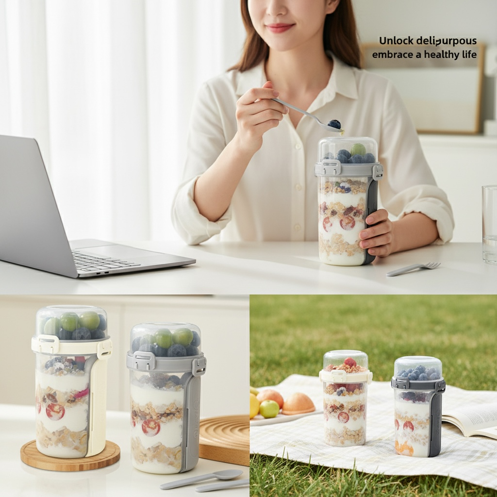 Double-Layer Leak-Proof Salad Box with Fork | 500ml
