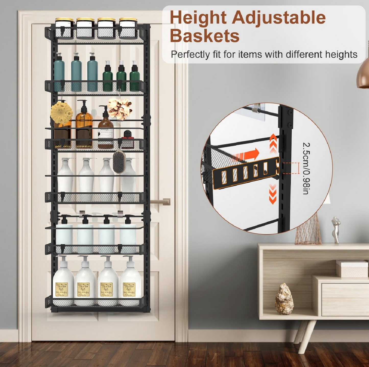 6-Tier Over-the-Door Pantry Organizer – Adjustable Carbon Steel Spice & Storage Rack