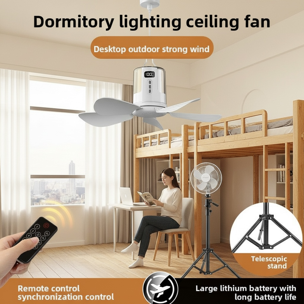 Compact Ceiling Fan with Light & Remote – SX-D40 Silent Rechargeable Dorm Ceiling Fan