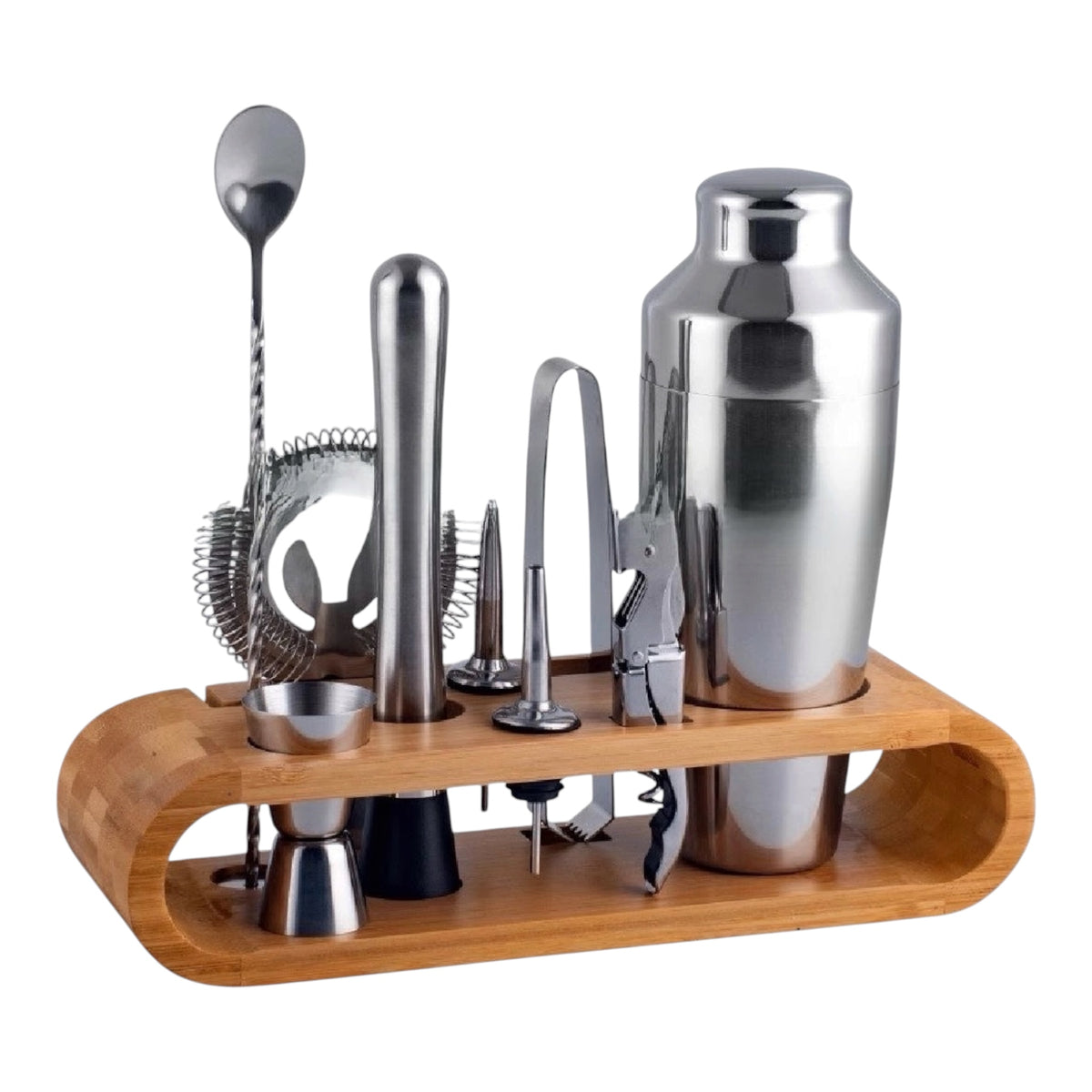 Stainless Steel Cocktail Shaker Set with Wooden Frame
