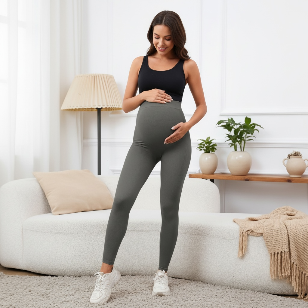 Maternity Leggings with Belly Support – Full-Length, Quick-Dry