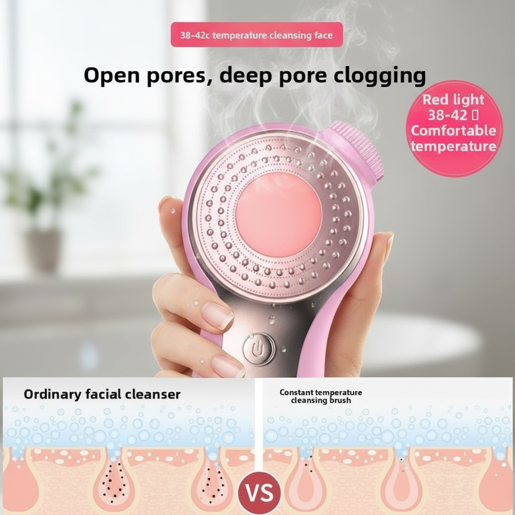Red Light Silicone Facial Cleanser F528 – Ultrasonic Vibration & Heat Therapy