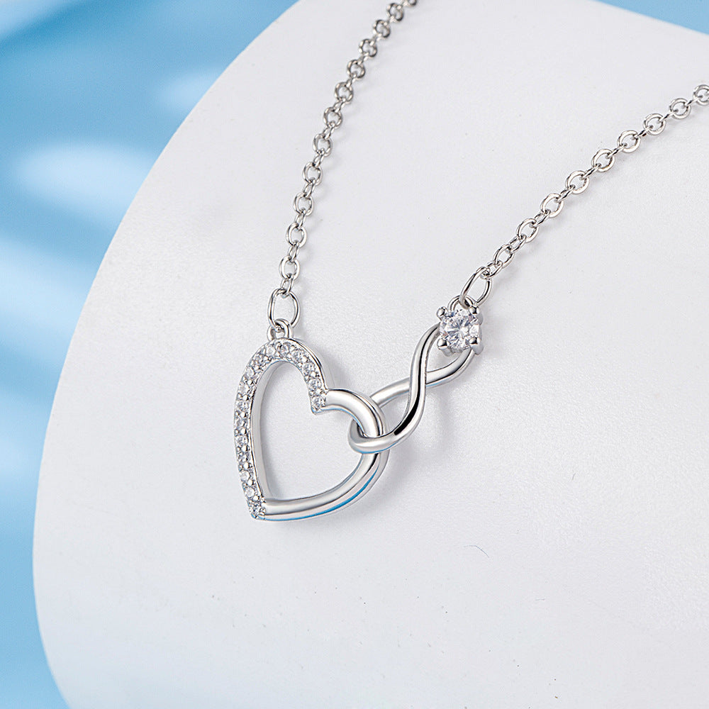 Sparkling White Gold Plated Heart Pendant Zircon Crystal Necklace