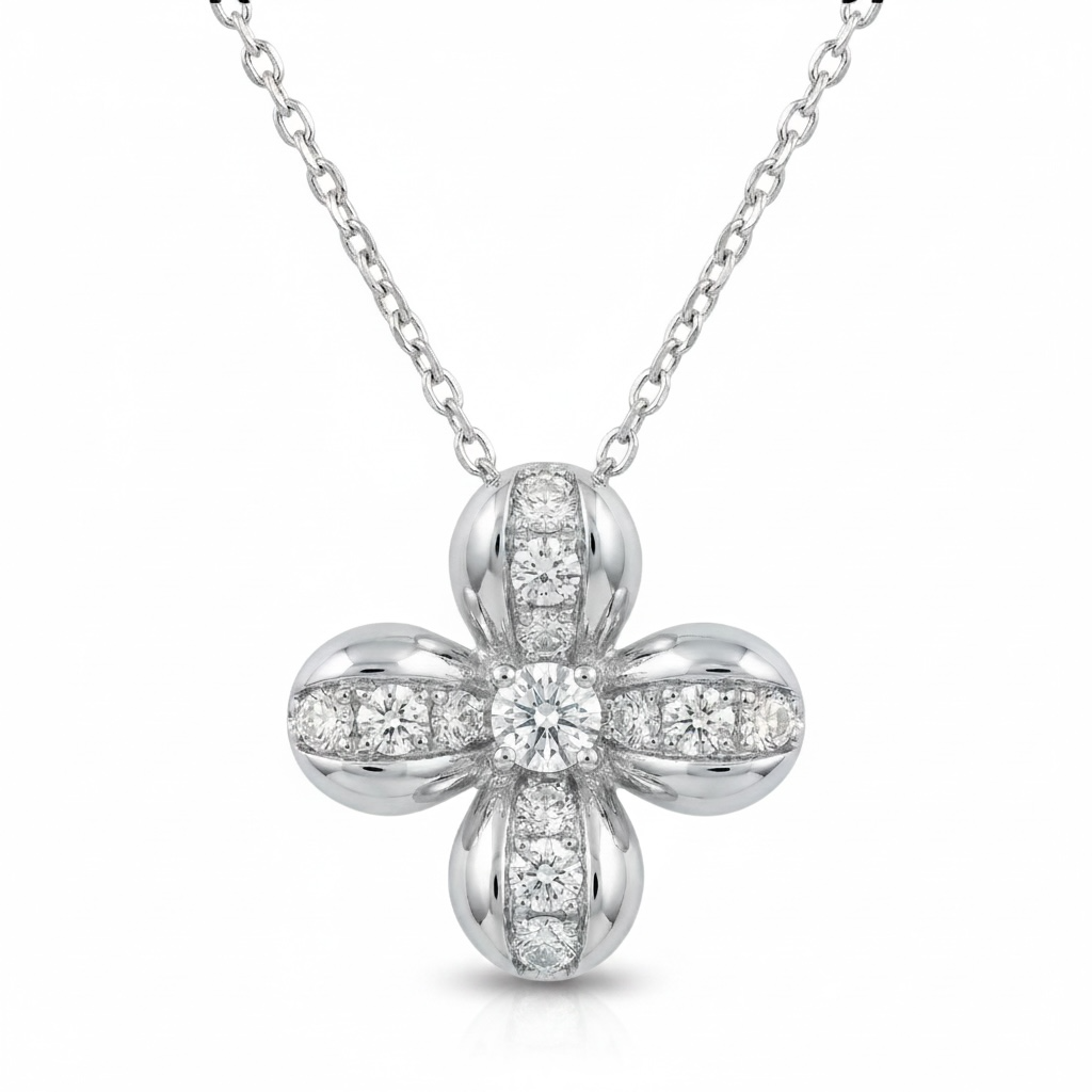 Diamond Four-Leaf Clover Necklace – Sterling Silver Lucky Clover Pendant