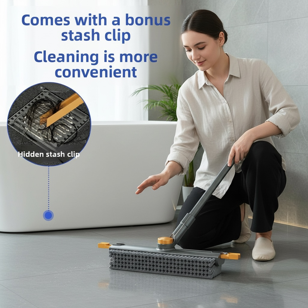 Long Handle Floor Scrub Brush with Scraper – Hard Bristle Tile & Grout Cleaning Brush