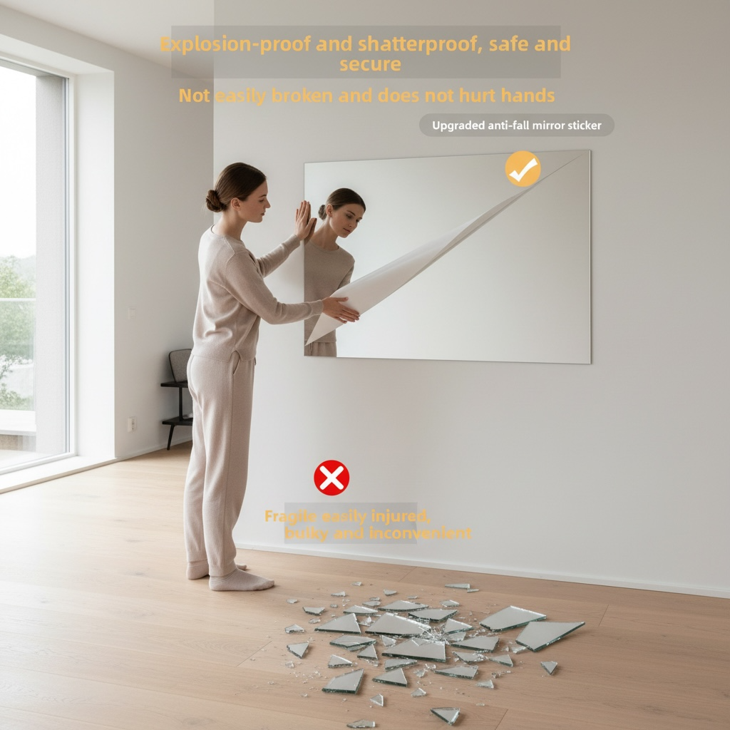 Self-Adhesive Acrylic Wall Mirror – No-Drill, HD Reflection