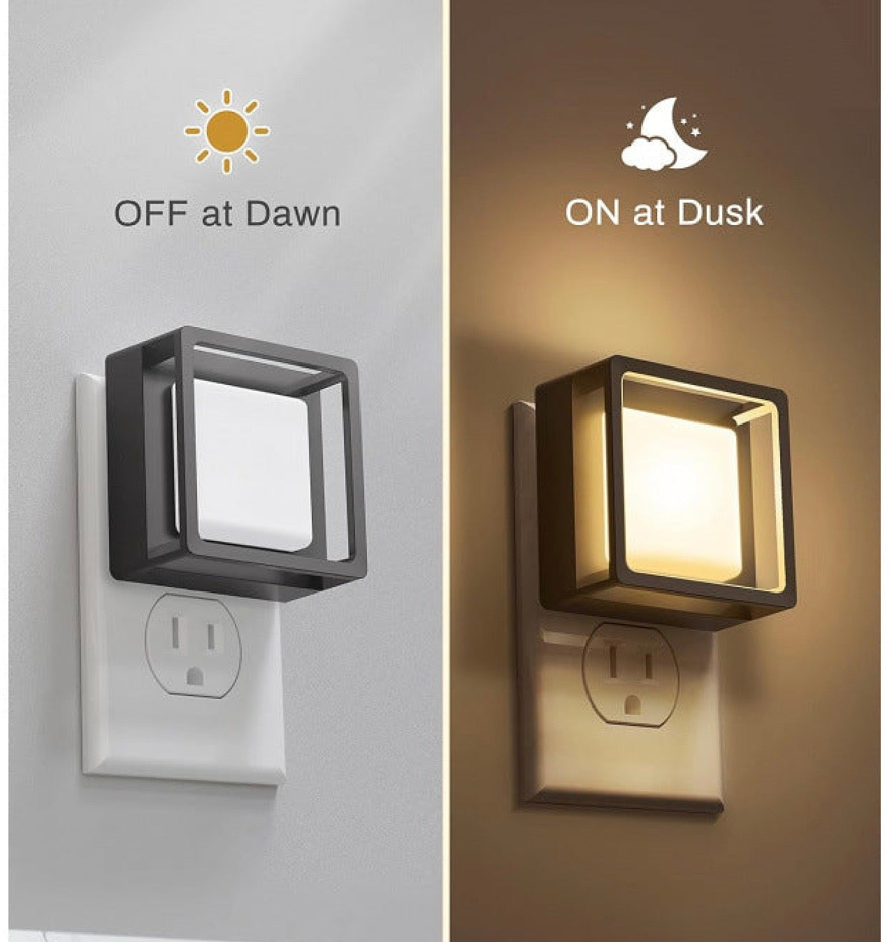 Dusk to Dawn Night Light, Dimmable 0–100% | 3000K Plug In
