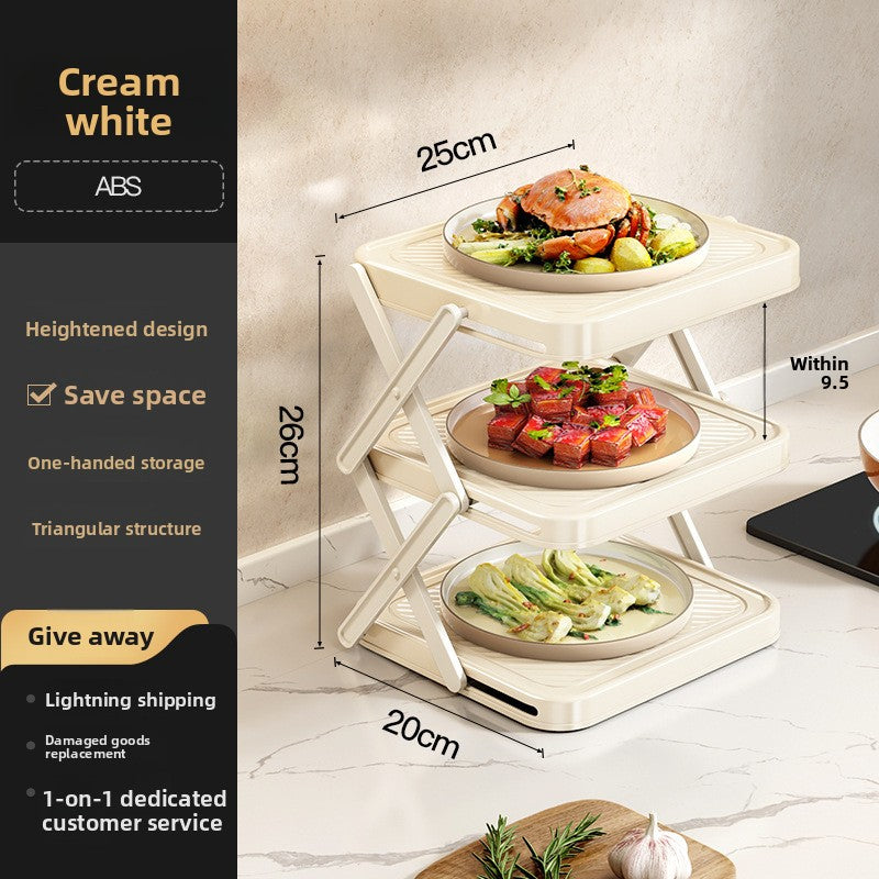 Foldable 3-Tier Kitchen Counter Rack – Space-Saving Fruit, Vegetable & Dish Organizer