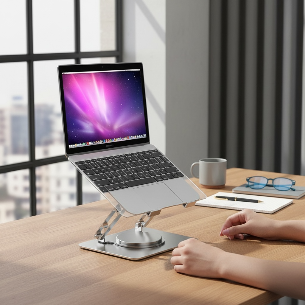 360° Rotating Aluminum Laptop Stand – Ergonomic Height Adjustable Cooling Desktop Holder