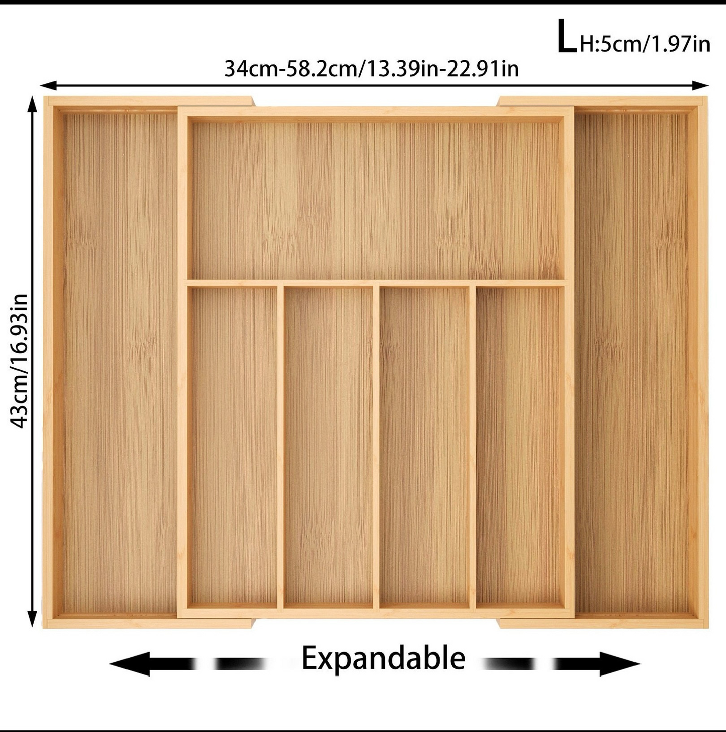 Expandable Bamboo Cutlery Drawer Organizer | Adjustable Utensil Tray 8 Compartments