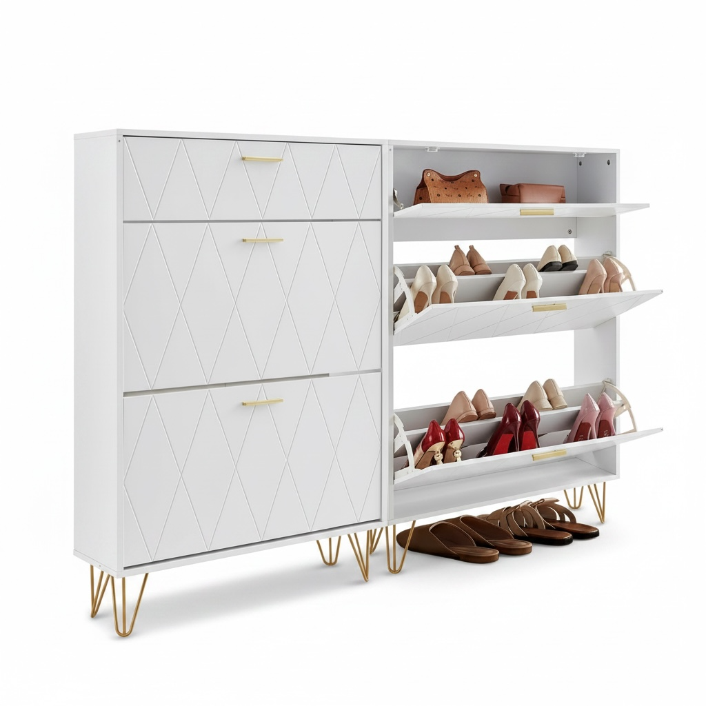 3-Tier Shoe Cabinet – Slim Flip Drawer Storage