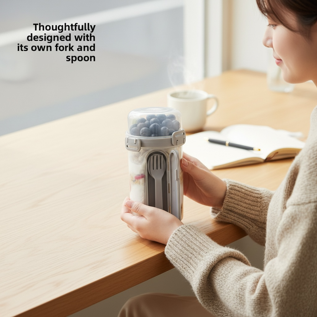 Double-Layer Leak-Proof Salad Box with Fork | 500ml