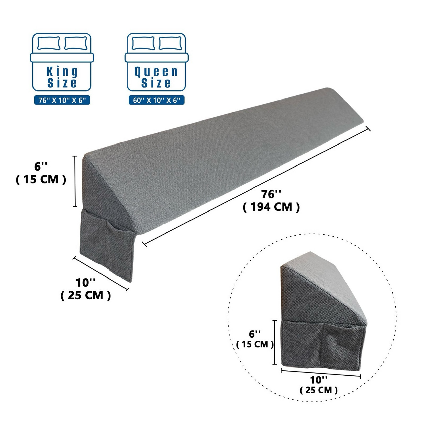 Bedside Gap Filler Pillow – Triangular Headboard Cushion, Space-Saving Bed Wedge for Wall Gaps