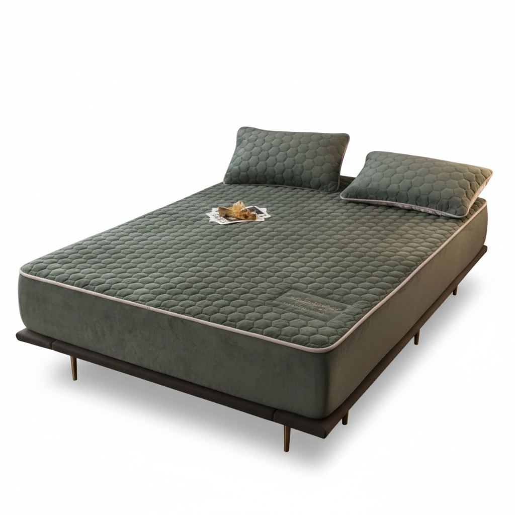 Quilted Bed Sheet – All-Season Polyester Down-Velvet Filled Mattress Cover