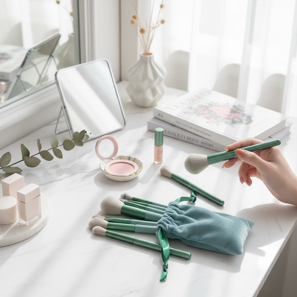 13-Piece Makeup Brush Set with Velvet Bag – Soft Synthetic Bristles