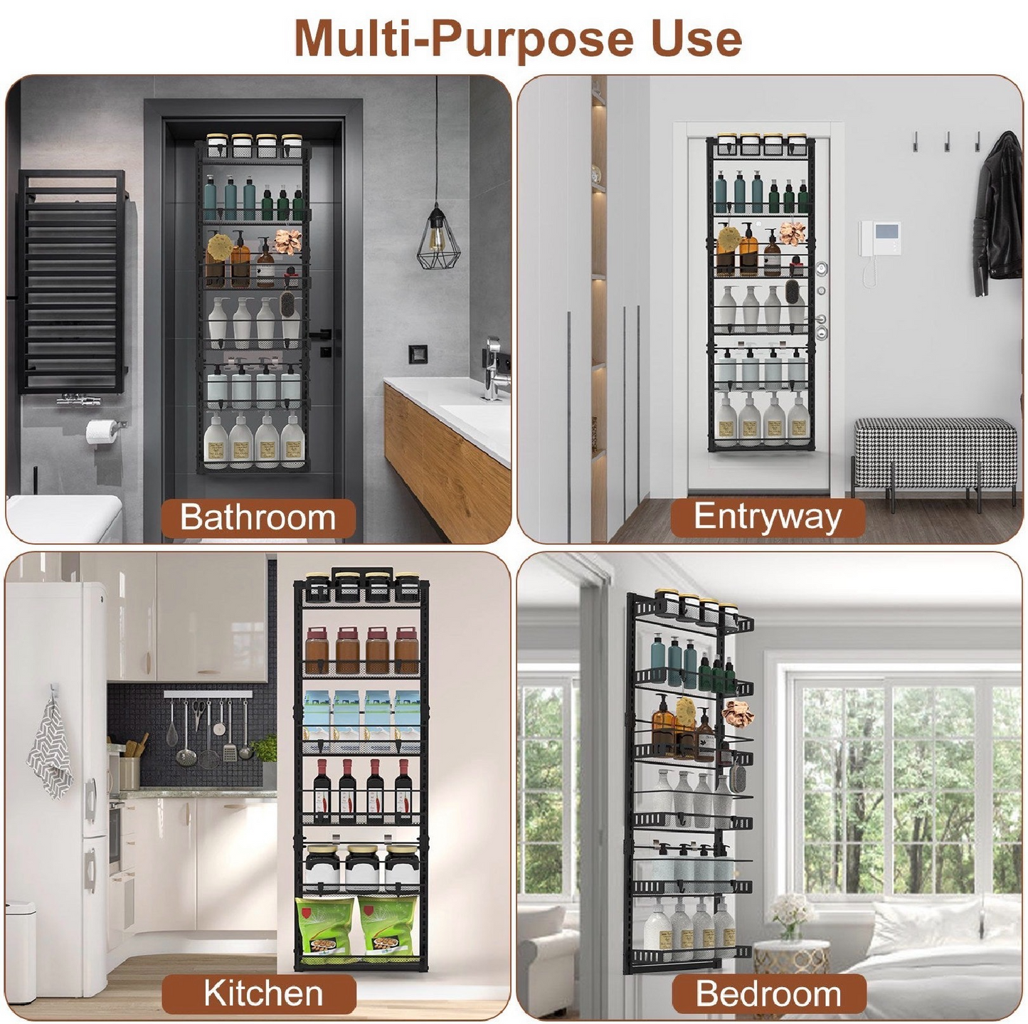 6-Tier Over-the-Door Pantry Organizer – Adjustable Carbon Steel Spice & Storage Rack