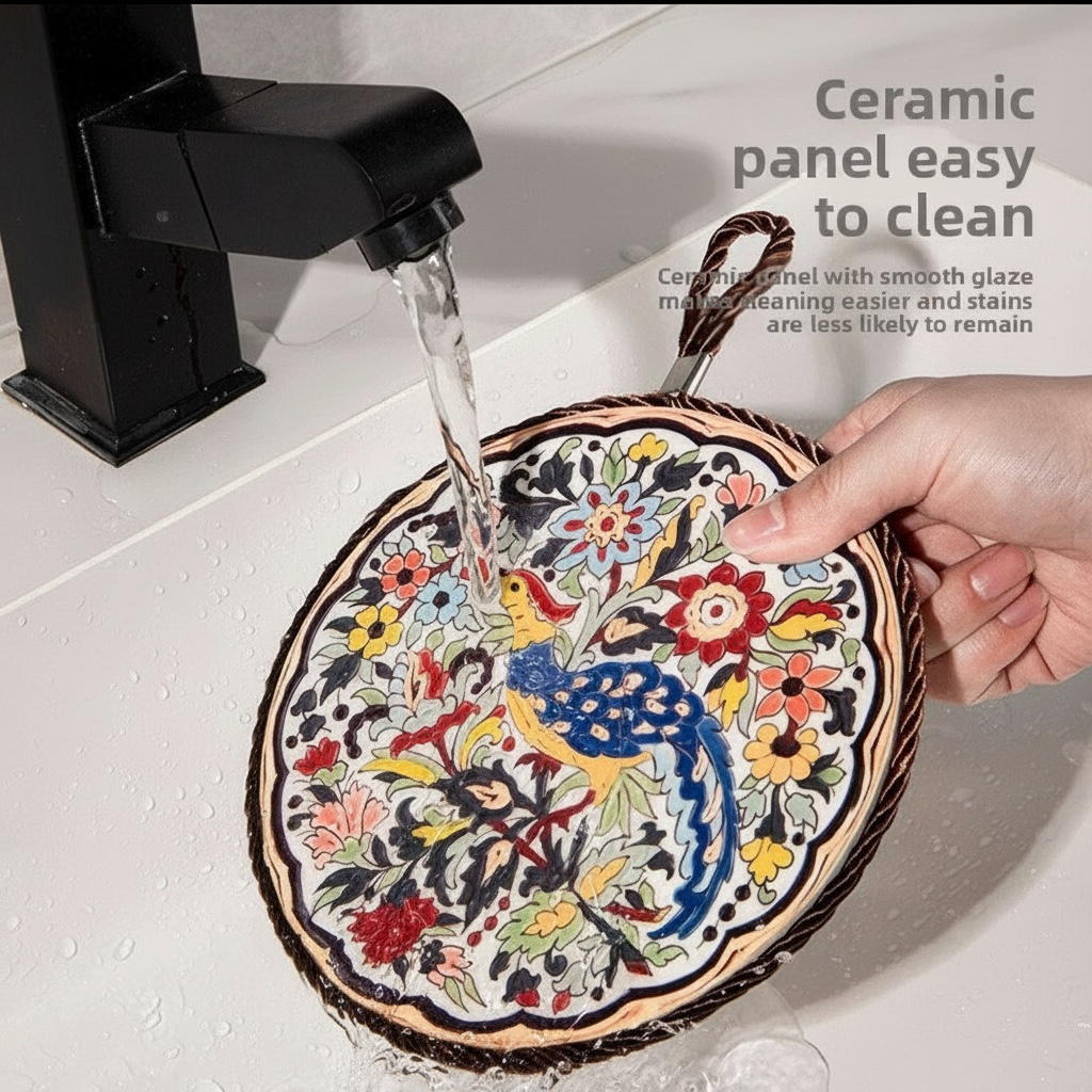 Ceramic Heat-Resistant Trivet Mat – 300°C Table Protector with Non-Slip Cork Base