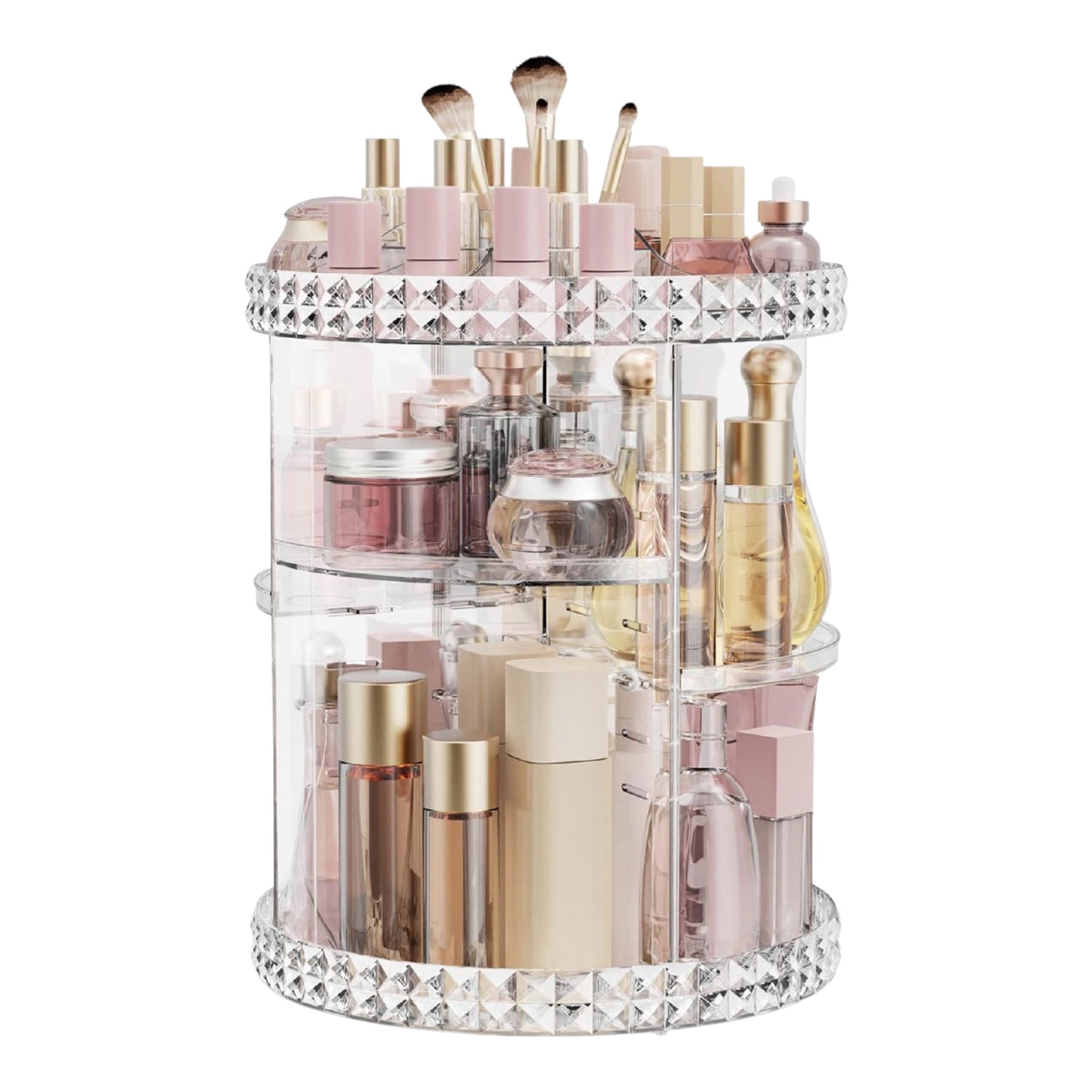 360° Rotating Acrylic Makeup Organizer – 4-Tier Adjustable Cosmetic Storage Carousel