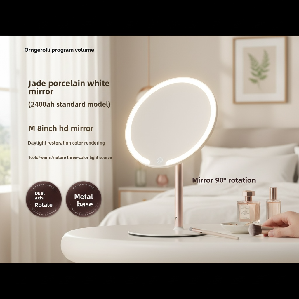 LED Makeup Mirror with Dual-Axis Rotation & Dimmable Light | Modern Goods Living