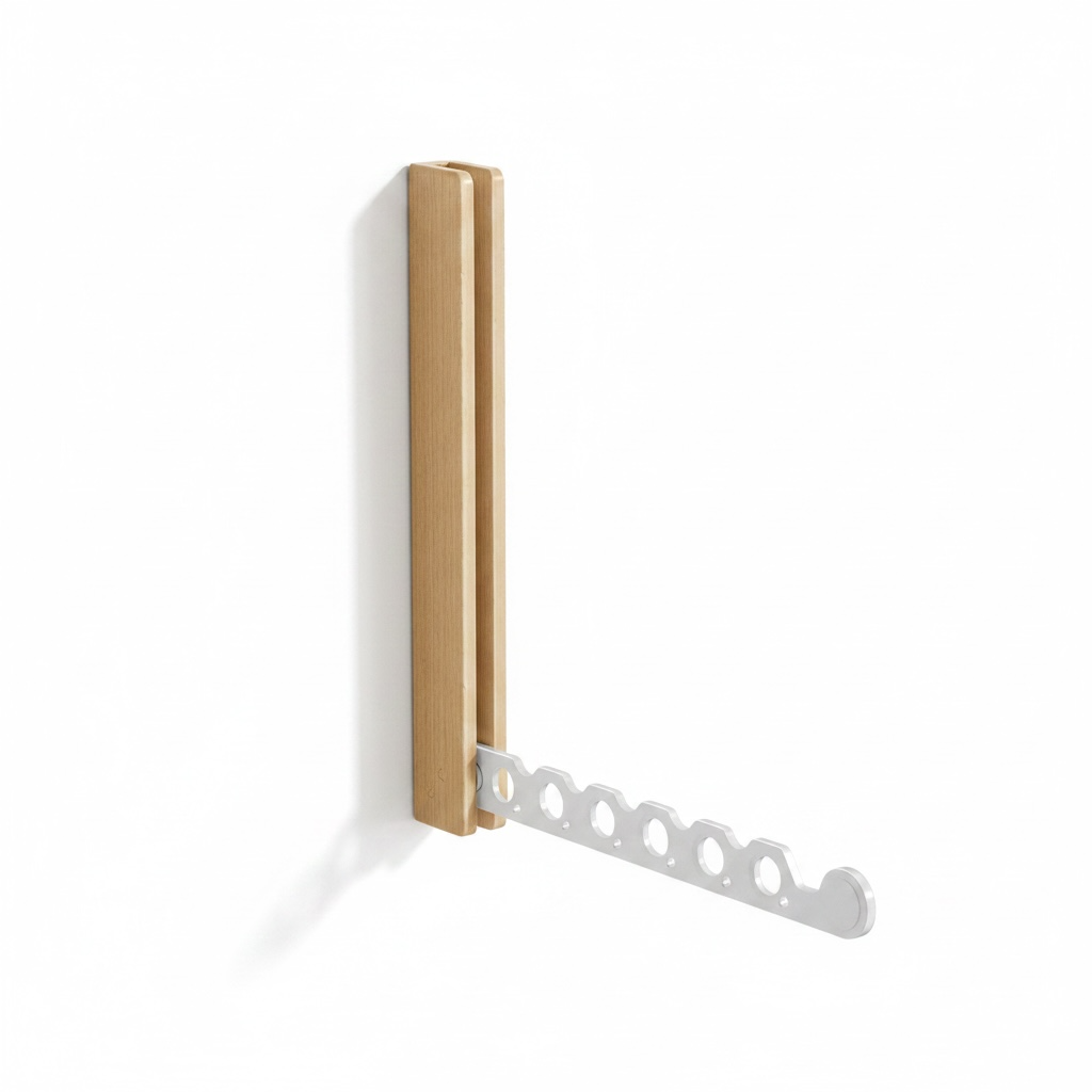 Foldable Wall Mounted Clothes Rack – Solid Wood, No-Drill